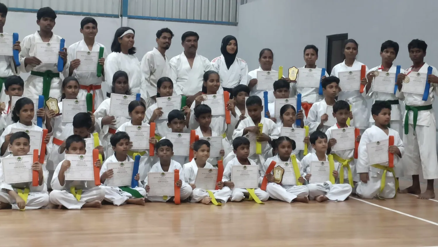 Karate students practicing together